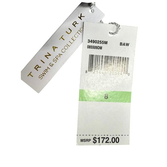 NEW! $172 TRINA TURK MONACO PLEATED PLUNGE ONE PIECE SWIMSUIT BLACK/WHITE SZ 8 - Picture 6 of 8